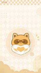absurdres animal_focus argyle_background artist_request bibcoon circle cloud copyright_name head_only heart highres infinity_nikki logo nikki_(series) no_humans notice_lines official_art official_wallpaper outline parted_lips raccoon second-party_source smile solo straight-on white_background white_outline