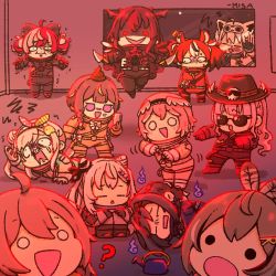 ? ahoge airani_iofifteen among_us animal_ears anya_melfissa bird_girl black_bow black_hair bow braid braided_bangs brown_hair closed_eyes cone_hair_bun cosplay cowboy_hat crewmate_(among_us) crewmate_(among_us)_(cosplay) crystal_wings double_bun dual_wielding feather_hair_ornament feathers fox_ears fox_girl glowing glowing_eyes grey_hair hair_bow hair_bun hair_ornament hairclip hakos_baelz hat head_wings highres hitodama holding hololive hololive_english hololive_indonesia horns irys_(hololive) jewelry kettle key key_necklace knife kureiji_ollie long_hair microphone mori_calliope mouse_ears mouse_girl mousetrap multicolored_hair nanashi_mumei natsuiro_matsuri necklace open_mouth orange_(among_us) orange_(among_us)_(cosplay) ouro_kronii palette_hair_ornament pink_(among_us) pink_(among_us)_(cosplay) pink_hair ponytail poop red_(among_us) red_(among_us)_(cosplay) red_eyes red_hair shirakami_fubuki short_hair sidelocks smile spoken_question_mark streaked_hair sunglasses takane_lui vestia_zeta virtual_youtuber wakatsuki_misato white_(among_us) white_(among_us)_(cosplay) white_hair wings