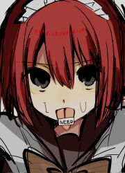 1girl artist_request highres long_tongue maid red_hair short_hair tagme tongue