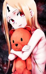 1girl abigail_williams_(fate) abigail_williams_(second_ascension)_(fate) absurdres blonde_hair breasts commentary_request fate/grand_order fate_(series) highres keyhole light_smile looking_at_viewer mt_(mt_203) nude parted_bangs parted_lips red_eyes small_breasts stuffed_animal stuffed_toy teddy_bear upper_body