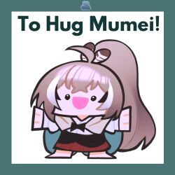 Rule 34 | :d, ahoge, border, brown hair, chibi, feather hair ornament, feathers, green border, hair ornament, highres, hololive, hololive english, long hair, multicolored hair, nanashi mumei, open mouth, ponytail, pungson mori, skirt, smile, streaked hair
