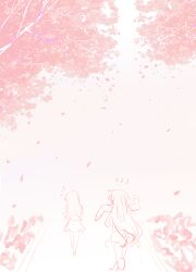 Rule 34 | 2girls, absurdres, ansy09080527, bang dream!, bang dream! it&#039;s mygo!!!!!, chasing, cherry blossoms, chihaya anon, chinese commentary, commentary request, highres, long hair, long sleeves, multiple girls, nagasaki soyo, pink theme, skirt, tree