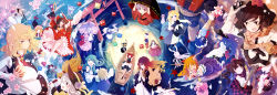 6+girls alice_margatroid ascot black_hair blonde_hair blue_eyes blue_hair boat bow braid broom brown_eyes brown_hair camera cirno detached_sleeves dress closed_eyes flower flying frills gradient_hair green_hair grey_hair hair_bow hair_ornament hair_tubes hakurei_reimu hanada_hyou hat hat_bow hat_flower unworn_hat hata_no_kokoro unworn_headwear highres hijiri_byakuren himekaidou_hatate hinanawi_tenshi hisou_tensoku holding horn_ornament horn_ribbon horns houraisan_kaguya ibuki_suika izayoi_sakuya japanese_clothes kaenbyou_rin kawashiro_nitori kijin_seija kimono kirisame_marisa kochiya_sanae komeiji_koishi konpaku_youmu kumoi_ichirin light_purple_hair loafers long_hair long_sleeves luna_child lying mary_janes mob_cap mononobe_no_futo moriya_suwako multicolored_hair multiple_girls obi onozuka_komachi open_mouth orange_hair patchouli_knowledge pink_hair ponytail purple_eyes purple_hair red_eyes red_hair reisen_udongein_inaba reiuji_utsuho remilia_scarlet ribbon saigyouji_yuyuko sash scarf shameimaru_aya shiki_eiki shirt shoes short_hair single_braid skirt skirt_set sleeveless smile socks star_sapphire string sukuna_shinmyoumaru sunny_milk sword tate_eboshi tokin_hat touhou toyosatomimi_no_miko twintails two_side_up unzan watercraft weapon white_legwear wide_sleeves yagokoro_eirin yakumo_yukari yasaka_kanako yellow_eyes