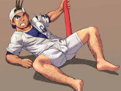 Rule 34 | 1boy, baseball bat, baseball cap, baseball uniform, capcom, classroom, hat, justice gakuen, male focus, muscular, sawamura shouma, school, solo, sportswear