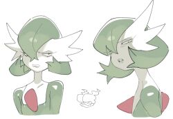 Rule 34 | bob cut, colored skin, disgust, gardevoir, gen 1 pokemon, gen 3 pokemon, green hair, green skin, hair over one eye, magmar, multicolored skin, multiple views, nintendo, pokemon, pokemon (creature), sido (slipknot), simple background, two-tone skin, white background, white skin