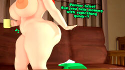 1girl ana_margarita apron ass breasts couch cup english_text green_nails head_out_of_frame heart huge_areolae huge_ass huge_breasts huge_nipples latina_girl leviantanre mature_female mug nintendo nude spanish_text splatoon_(series) tentacle_hair thick_thighs thighs