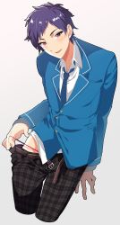 Rule 34 | 10s, 1boy, ensemble stars!, fushimi yuzuru, lingerie, looking at viewer, male focus, minemura, naughty face, necktie, panties, pants, plaid clothes, plaid pants, pov, pulling at clothes, school uniform, solo, tagme, thong, underwear, undressing, yaoi