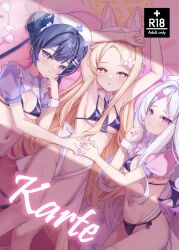 Rule 34 | 3girls, absurdres, ahoge, black hair, blonde hair, blue archive, blush, breasts, demon girl, demon horns, demon wings, double bun, grey eyes, grey halo, hair bun, halo, hat, highres, hina (blue archive), horns, kisaki (blue archive), long hair, looking at viewer, lying, multiple girls, navel, negitail31, nurse, nurse cap, purple eyes, seia (blue archive), small breasts, underwear, white hair, wings, yellow halo