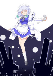 1girl absurdres braid closed_eyes female_focus flx highres izayoi_sakuya maid maid_headdress solo touhou twin_braids