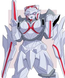 Rule 34 | 1girl, absurdres, blush, character request, helmet, highres, mecha, no.1 sentai gozyuger, no humans, open mouth, purple eyes, queen tegajune, robot, shadow (modeler3622), simple background, solo, solo focus, super sentai, tegajune, tokusatsu, weapon