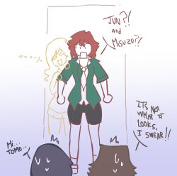 1boy 1boys 1girl absurdres aizawa_tomo caught dialogue_box english english_text gundou_misuzu highres manu_618 misuzu_gundou school school_uniform schoolboy sex speech_bubble tomo-chan_wa_onna_no_ko