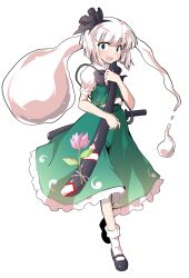1girl black_bow black_bowtie black_hairband black_shoes blunt_bangs bow bow_hairband bowtie commentary_request dairi frilled_skirt frills full_body green_eyes green_skirt green_vest hairband holding holding_sword holding_weapon katana konpaku_youmu konpaku_youmu_(ghost) large_variant_set looking_at_viewer mary_janes open_mouth shirt shoes short_hair short_sleeves skirt skirt_set socks solo standing sword touhou transparent_background variant_set vest weapon white_hair white_shirt white_socks