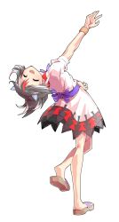 Rule 34 | 1girl, alphes (style), arm up, black hair, blush, bracelet, brown sandals, commentary request, cone horns, dairi, dress, full body, grey horns, highres, horns, jewelry, kijin seija, large variant set, leaning back, medium hair, multicolored hair, outstretched arm, parody, puffy short sleeves, puffy sleeves, red hair, sandals, short sleeves, small horns, solo, streaked hair, style parody, tachi-e, touhou, transparent background, variant set, white hair