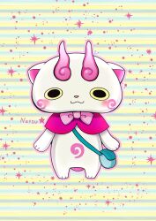 abstract_background absurdres blush full_body highres komami_(youkai_watch) looking_at_viewer n0404k no_humans solo white_fur youkai_(youkai_watch) youkai_watch