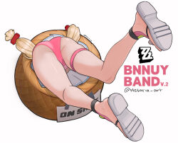 1girl absurdres alice_thymefield alice_thymefield_(sea_of_thyme) artist_name ass blonde_hair commentary copyright_logo groin highres mesaria_art official_alternate_costume sandals solo stuck thigh_strap thighs twitter_username zenless_zone_zero