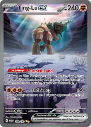 animal_focus artist_name card_(medium) character_name cloud company_name copyright_name copyright_notice crack debris english_text from_behind full_body itou_keiichirou nintendo no_humans official_art outdoors pokemon pokemon_(creature) pokemon_card pokemon_focus pokemon_tcg solo sunlight third-party_source ting-lu_(pokemon) trading_card