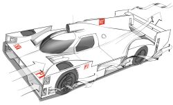 959 aerodynamics arrow_(symbol) car commentary_request from_above highres le_mans_prototype motor_vehicle no_humans original race_vehicle racecar shadow spoiler_(automobile) spot_color vehicle_focus world_endurance_championship