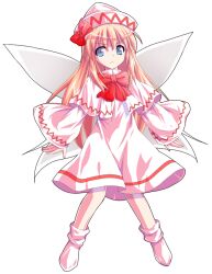 1girl a-pose alphes_(style) blonde_hair blue_eyes bobby_socks bow bowtie capelet closed_mouth commentary_request dairi dress fairy fairy_wings full_body hair_between_eyes hat hat_bow large_variant_set legs_apart lily_white long_hair long_sleeves no_shoes parody red_bow red_bowtie socks solo style_parody tachi-e touhou transparent_background variant_set white_capelet white_dress white_hat white_socks wide_sleeves wings