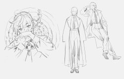braid braided_ponytail chainsaw_man collared_shirt greyscale head_on_hand highres long_coat looking_at_viewer makima_(chainsaw_man) monochrome necktie ringed_eyes shirt sidelocks simple_background sol_halite spiral white_background
