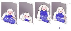 1girl :3 animal_ears animal_hands arrow_(symbol) bad_id bad_tumblr_id bebebe blue_eyes blush breasts breath claws clenched_hand clenched_teeth constricted_pupils dress fangs female_focus furry furry_female goat_ears goat_horns half-closed_eye hand_up happy horns huge_breasts long_sleeves looking_at_viewer mature_female multiple_views nervous nose_blush one_eye_closed open_mouth pawpads purple_dress sexually_suggestive shirt simple_background sleeveless sleeveless_dress smile surprised sweat teeth toriel trembling turtleneck undertale upper_body waving wavy_mouth white_background white_shirt wide-eyed window