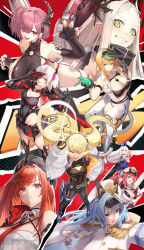 6+girls :d above_cleavage_cutout absurdres aegis_(nikke) anchor_(nikke) aqua_gloves arm_armor arm_strap arm_up armband armored_boots armpits bandaid bandaid_on_cheek bandaid_on_face bare_shoulders beret bikini black_bikini black_bodysuit black_boots black_cloak black_gloves black_hat black_horns black_leotard black_liquid black_nails black_sports_bra blonde_hair blue_armband blue_dress blue_eyes blue_hair blue_ribbon blue_sailor_collar bodysuit boots braid breasts chest_belt cleavage cloak closed_mouth coat coat_on_shoulders collarbone collared_dress commentary covered_navel detached_collar drake_(nikke) dress earclip elbow_gloves english_commentary epaulettes fake_horns fang fingernails floating_hair forehead full_body gainoob gloves goddess_of_victory:_nikke green_eyes grey_hair grin groin hair_between_eyes hair_intakes hair_ornament hair_over_one_eye hair_ribbon hand_on_own_hip hat helm_(nikke) highleg highleg_leotard highres holding holding_mask horns jacket jewelry kamina_shades laplace_(nikke) large_breasts leg_armor leotard leviathan_(nikke) liquid_clothes long_fingernails long_hair looking_at_viewer looking_to_the_side mask mast_(nikke) matis_(nikke) maxwell_(nikke) mechanical_tail medium_breasts medium_hair midriff multiple_girls multiple_piercings necklace necktie official_alternate_costume official_alternate_hair_color one_side_up open_clothes open_coat open_mouth parted_bangs pink_eyes pink_hair pointy_ears ponytail rapi_(nikke) rapi_(red_hood)_(nikke) red_background red_eyes red_hair red_necktie ribbon rigging sailor_collar sailor_dress see-through_clothes see-through_shirt shirt short_hair short_hair_with_long_locks short_ponytail sideboob sidelocks signature single_horn skindentation skull_choker skull_hair_ornament sleeveless sleeveless_dress small_breasts smile sports_bra standing stomach swimsuit tail teeth thigh_boots turtleneck twintails two-tone_gloves very_long_hair white_boots white_coat white_dress white_gloves white_hair white_hat white_jacket white_shirt yellow_armband yellow_gloves ziz_(nikke)
