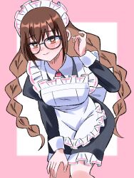1girl apron blush glasses iin_chiyo kimi_no_koto_ga_dai_dai_dai_dai_daisuki_na_100-nin_no_kanojo long_hair maid maid_apron maid_headdress maid_tiger smile