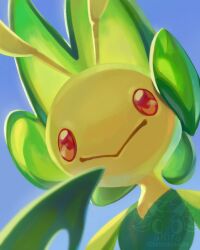 Rule 34 | akira (akira art poke), antennae, artist logo, artist name, blue sky, day, gen 5 pokemon, leavanny, logo, looking at viewer, nintendo, outdoors, pokemon, pokemon (creature), portrait, red eyes, sky, solo, watermark