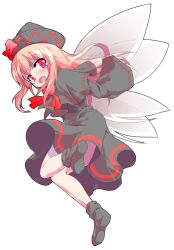 1girl alphes_(style) black_capelet black_dress black_hat black_socks black_wings blonde_hair blush bobby_socks bow bowtie capelet commentary_request crying crying_with_eyes_open dairi dress fairy fairy_wings full_body grey_wings hair_between_eyes hat hat_bow large_variant_set lily_black lily_white long_hair long_sleeves no_shoes open_mouth parody red_bow red_bowtie red_eyes sidelocks socks solo style_parody tachi-e tears touhou transparent_background variant_set wide_sleeves wings