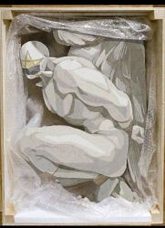 Rule 34 | 1boy, bara, bbibbo222, bdsm, bondage, bound, box, character request, copyright request, duct tape, in box, in container, muscular, muscular male, sweatdrop, zentai