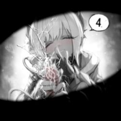 1boy 1girl arknights bird_girl blurry blush cable cable_tail chinese_commentary closed_eyes commentary_request cum cum_on_hair ejaculation electric_plug electric_plug_tail extra_arms feathers flower gloves greyscale hair_flower hair_ornament handjob head_wings heart hetero highres kupa_(jesterwii) large_variant_set mechanical_tail monochrome paid_reward_available parted_lips penis pov pov_crotch raidian_(arknights) short_hair smile solo_focus speech_bubble spot_color tail tail_wrap teeth variant_set wings