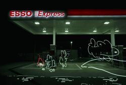 animal animated animated_gif campfire cigarette fire flying fox furry gas_station ghost holding holding_cigarette looping_animation original outdoors ph4_18c photo_background smoke smoking standing water
