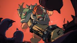 angry armlet bowser bracelet claws clenched_hand clenched_teeth dark_bowser horns jewelry koopa mario_&amp;_luigi:_bowser&#039;s_inside_story mario_&amp;_luigi_rpg mario_(series) nintendo pov pov_hands punching red_background red_eyes red_hair rinabe_(@rfufvas3phbxkxa) sharp_teeth shell spiked_bracelet spiked_shell spiked_tail spikes tail teeth turtle_shell