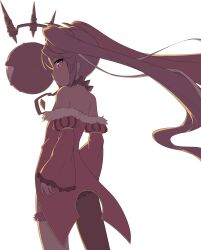 1girl absurdres bare_shoulders creature expressionless floating_hair highres jacket long_hair looking_at_viewer looking_back misaki_(princess_connect!) multicolored_hair princess_connect! red_eyes ribbonsnek transparent_background twintails two-tone_hair very_long_hair