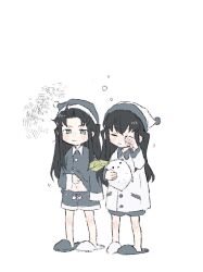 2boys aged_down asymmetrical_footwear black_hair brother_and_sister child closed_eyes clothes_lift daikon drawstring full_body green_eyes grey_headwear grey_shirt grey_shorts hat holding holding_stuffed_toy hoshi_(pixiv61907525) jitome kimetsu_no_yaiba long_hair male_focus matching_outfits messy_hair mismatched_footwear multiple_boys navel nightcap pigeon-toed radish rubbing_eyes scratching_stomach shirt shirt_lift shorts siblings simple_background sleepwear sleepy slippers standing stuffed_toy tokitou_muichirou tokitou_yuichirou twins white_background white_headwear white_shirt