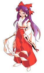 1girl alphes_(style) blush bow closed_eyes commentary_request dairi detached_sleeves facing_viewer full_body gohei hair_between_eyes hair_bow hair_tubes hakama hakama_pants hakurei_reimu hakurei_reimu_(pc-98) haori holding japanese_clothes large_variant_set long_hair long_sleeves open_mouth pants parody red_bow red_hakama red_pants ribbon-trimmed_clothes ribbon-trimmed_sleeves ribbon_trim sleeves_past_wrists smile socks solo standing style_parody touhou touhou_(pc-98) transparent_background variant_set white_bow white_socks wide_sleeves