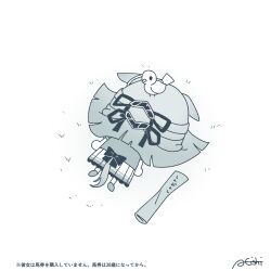 1girl a4_(a4_eishi) absurdres animal animal_ears animal_on_head bird chibi chrono_genesis_(umamusume) full_body highres horse_ears horse_girl horse_tail lying meme monochrome newspaper on_back on_head school_uniform signature simple_background solo tail tracen_school_uniform umamusume white_background