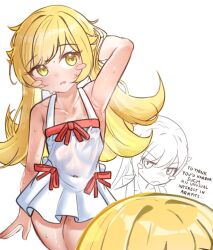 arm_up armpits dress monogatari_(series) navel oshino_shinobu otaichiichi sweat tagme
