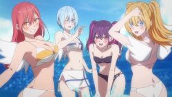2.5_jigen_no_ririsa 4girls amano_ririsa angel_wings animated anime_screenshot ass bare_shoulders beach bikini bikini_skirt black_bikini black_hair blonde_hair blue_eyes blue_hair breasts cleavage closed_eyes collarbone cosplay fake_wings hug hug_from_behind kisaki_aria large_breasts liliel_(2.5_jigen_no_ririsa) liliel_(2.5_jigen_no_ririsa)_(cosplay) long_hair multicolored_hair multiple_girls navel noa_(2.5_jigen_no_ririsa) ocean one_eye_closed pink_eyes pink_hair red_hair sand sandals sarong sideboob sidelocks small_breasts smile sound stomach strapless strapless_bikini swimsuit tachibana_mikari tagme thighs twintails video water white_bikini wings