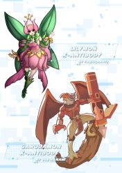 Rule 34 | digimon, digimon (creature), fairy, flower, garudamon, garudamon x-antibody, highres, lilimon, lilimon x-antibody, monster girl, nail polish, petals, plant girl