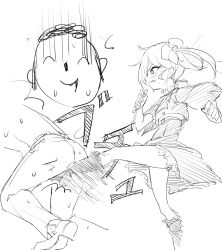 1boy 1girl angry ball_busting crotch_kick highres naltal sketch