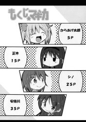 Rule 34 | 10s, 4girls, akemi homura, akemi homura (magical girl), comic, greyscale, highres, kaname madoka, kaname madoka (magical girl), mahou shoujo madoka magica, mahou shoujo madoka magica (anime), miki sayaka, miki sayaka (magical girl), monochrome, multiple girls, sakura kyoko, sakura kyoko (magical girl), scan, shino (ponjiyuusu), table of contents