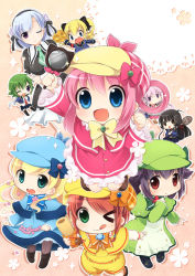 &gt;_o 10s 4girls :d ;q akechi_kokoro bow candy capelet chabacha cordelia_glauca deerstalker food green_capelet hasegawa_hirano hat henriette_mystere hercule_barton lollipop multiple_girls one_eye_closed open_mouth pantyhose pink_bow sherlock_shellingford smile tantei_opera_milky_holmes thighhighs tongue tongue_out tooyama_saku yuzurizaki_nero zenigata_tsugiko