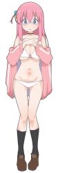 Rule 34 | 1girl, bikini, blue eyes, blush, bocchi the rock!, bra, breasts, choker, cleavage, collarbone, full body, gotoh hitori, highres, jacket, long hair, looking at viewer, navel, panties, pink hair, pink jacket, s10021, simple background, solo, standing, swimsuit, underwear, white background, white bikini, white bra, white panties