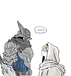 1boy 1girl absurdres armor blindfold blonde_hair brother_and_sister chun_grandfa dress duchess_(elden_ring) elden_ring elden_ring_nightreign full_armor highres hood long_hair siblings simple_background white_background wylder_(elden_ring)