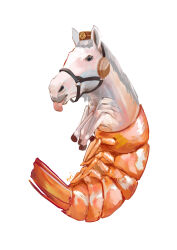 earmuffs gold_ship_(racehorse) gold_ship_(umamusume) hat highres meme no_humans pun rurikon shrimp tongue tongue_out umamusume white_hat white_horse