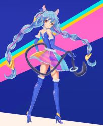 1girl absurdres blue_hair boots braid brown_eyes cure_cosmo elbow_gloves female_focus gloves high_heel_boots high_heels highres long_hair mitaka multicolored_hair pink_hair precure solo star_twinkle_precure thigh_boots thighhighs twin_braids