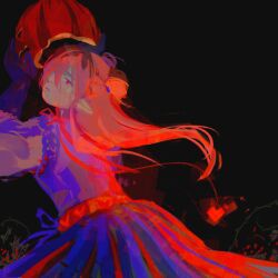 Rule 34 | 1girl, applestruda, black background, bow, commentary, cowboy shot, crying, crying with eyes open, double bun, dress, english commentary, from behind, gloves, hair bun, hair over one eye, hands up, heart, highres, holding, holding pumpkin, jack-o&#039;-lantern, ldshadowlady, long hair, long sleeves, looking at viewer, looking back, minecraft youtube, pink eyes, pink hair, pumpkin, purple bow, purple dress, purple gloves, red bow, red light, red ribbon, red theme, ribbon, secret life smp, solo, tears, traffic life series