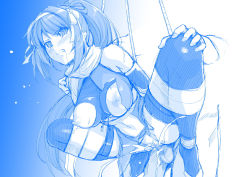 1boy 1girl bare_arms bdsm blue_theme blush bondage bound bow breasts breasts_out captured censored character_request clenched_teeth cum cum_in_pussy drooling frogtie from_behind hair_bow haruhisky hetero highres long_hair midair monochrome mosaic_censoring navel ninja nipples penis ponytail rape restrained rope sex sex_slave spread_legs suspended_in_midair suspension sweat tape teeth testicles thighhighs torn_clothes vaginal