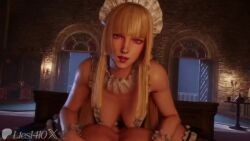 3d animated bare_shoulders blonde_hair breasts emilie_de_rochefort large_breasts lies1410 long_hair looking_at_viewer maid night night_sky one_eye_closed pov sex sky sound tagme tekken video window wink