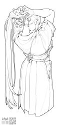 1girl from_behind highres kgm monochrome tagme tying_hair